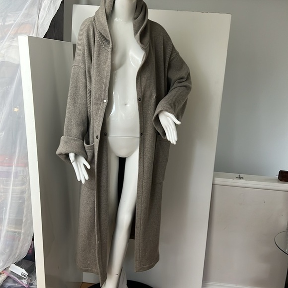 Sentier XL Wool Knit Hooded Double Breasted Sweater Coat - Picture 2 of 12